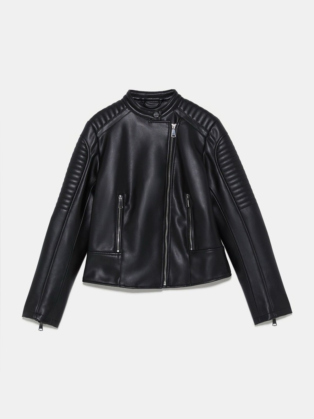 Zara Faux Leather Quilted Biker Jacket Black Medium